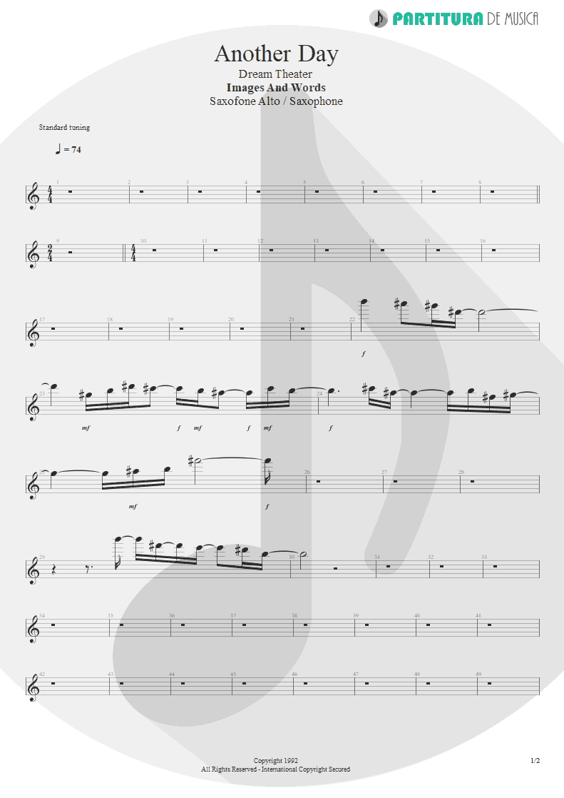 Partitura de musica - Saxofone Alto | Another Day | Dream ...