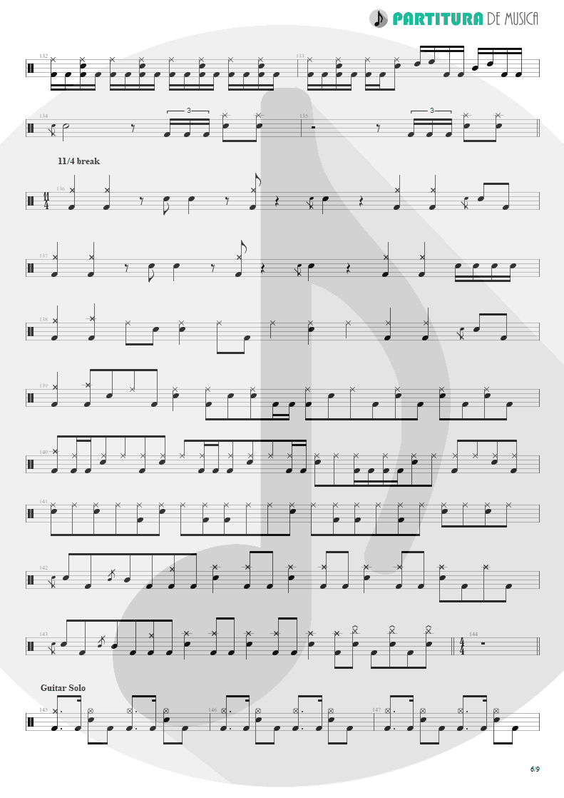 Partitura de musica de Bateria - Under A Glass Moon | Dream Theater | Images and Words 1992 - pag 6