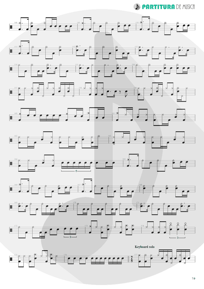 Partitura de musica de Bateria - Under A Glass Moon | Dream Theater | Images and Words 1992 - pag 7