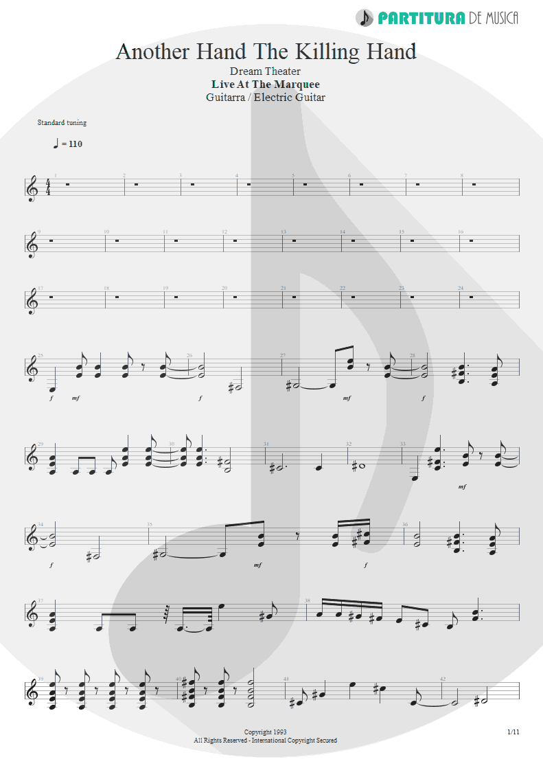Partitura de musica de Guitarra Elétrica - Another Hand / The Killing Hand | Dream Theater | Live at the Marquee 1993 - pag 1
