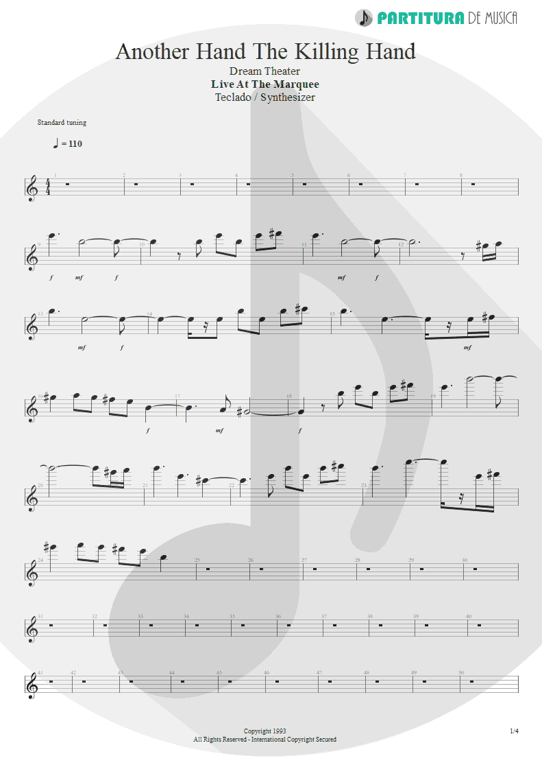 Partitura de musica de Teclado - Another Hand / The Killing Hand | Dream Theater | Live at the Marquee 1993 - pag 1