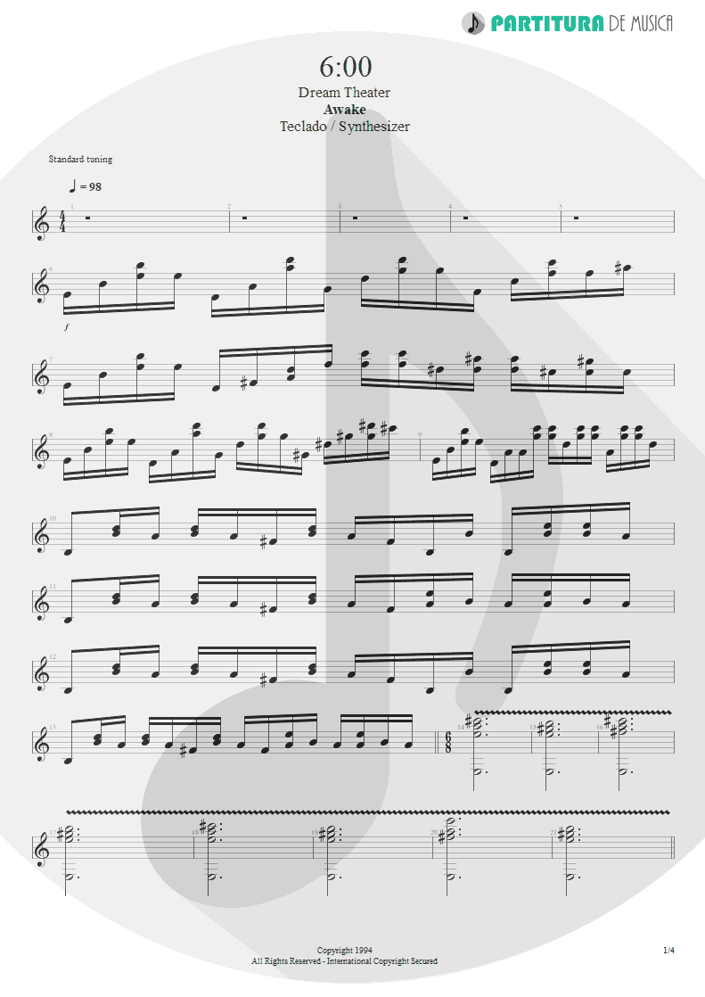 Partitura de musica de Teclado - 6:00 | Dream Theater | Awake 1994 - pag 1
