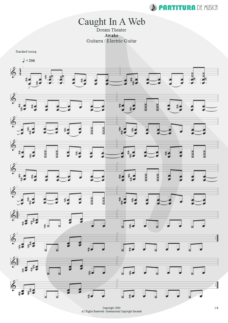 Partitura de musica de Guitarra Elétrica - Caught In A Web | Dream Theater | Awake 1994 - pag 1