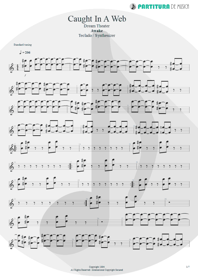 Partitura de musica de Teclado - Caught In A Web | Dream Theater | Awake 1994 - pag 1