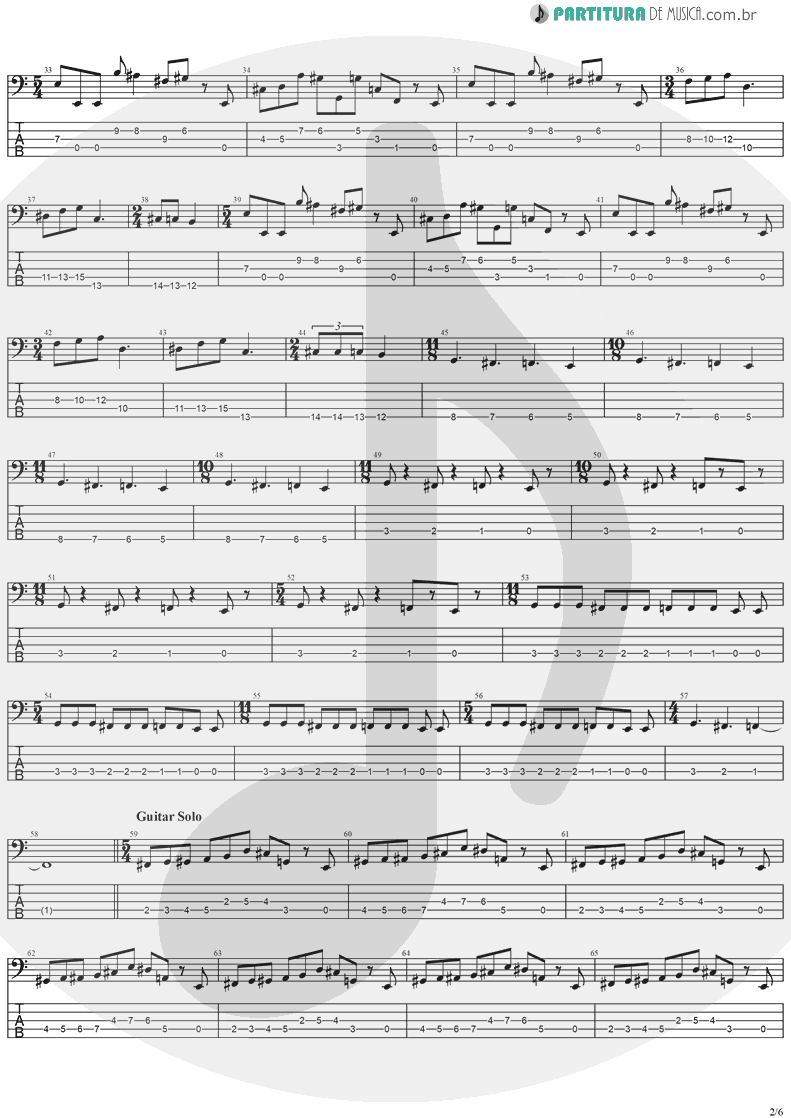 Tablatura + Partitura de musica de Baixo Elétrico - Erotomania | Dream Theater | Awake 1994 - pag 2