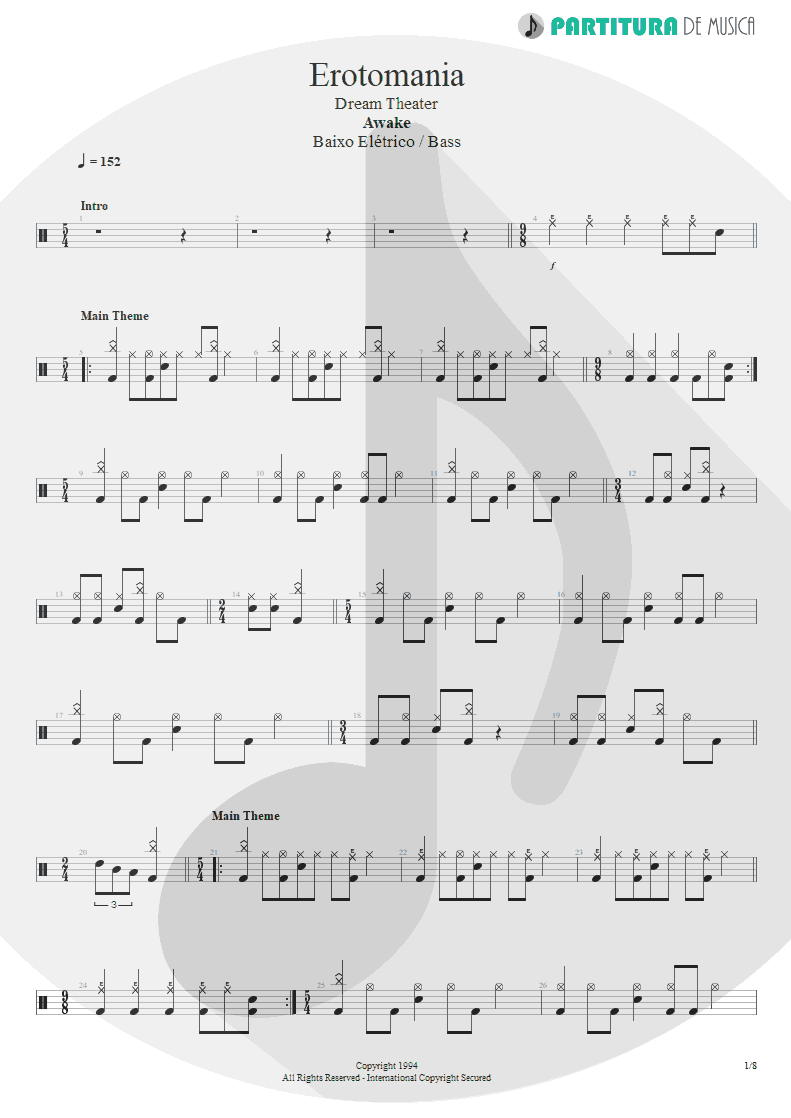 Partitura de musica de Bateria - Erotomania | Dream Theater | Awake 1994 - pag 1