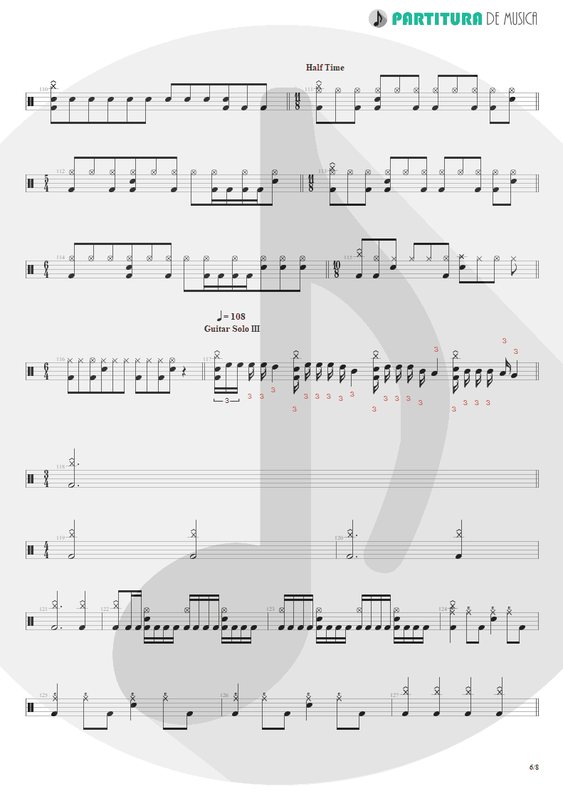Partitura de musica de Bateria - Erotomania | Dream Theater | Awake 1994 - pag 6