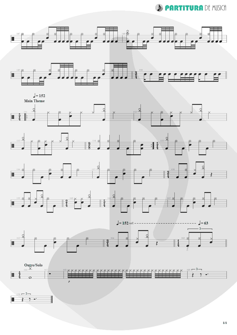Partitura de musica de Bateria - Erotomania | Dream Theater | Awake 1994 - pag 8