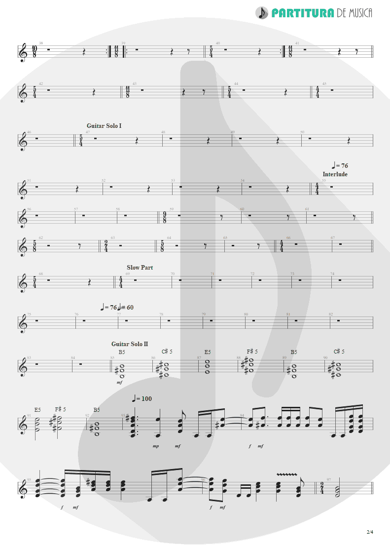 Partitura de musica de Guitarra Elétrica - Erotomania | Dream Theater | Awake 1994 - pag 2