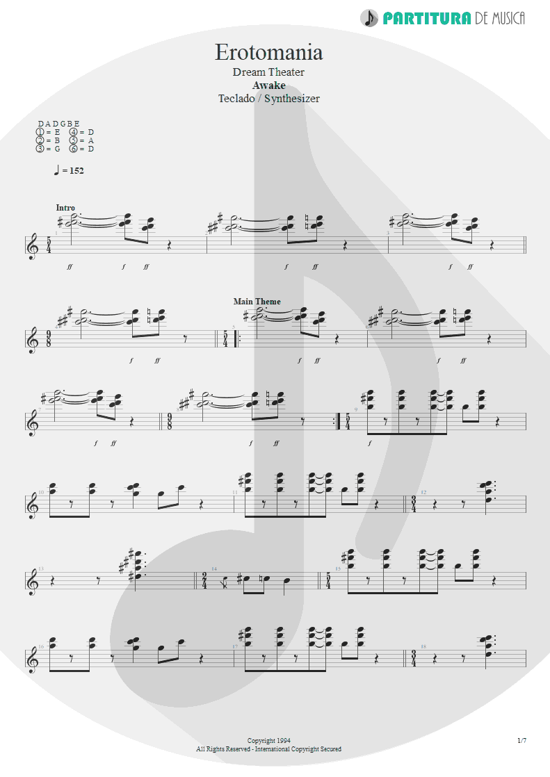 Partitura de musica de Teclado - Erotomania | Dream Theater | Awake 1994 - pag 1