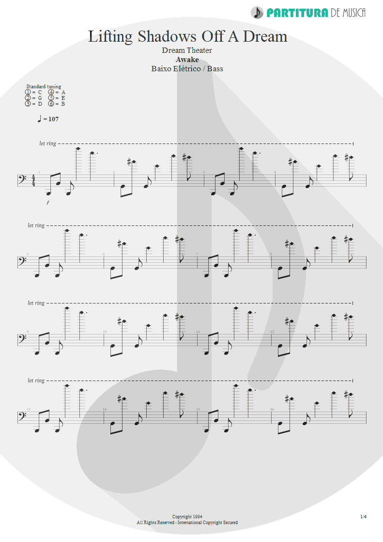 Partitura de musica de Baixo Elétrico - Lifting Shadows Off A Dream | Dream Theater | Awake 1994 - pag 1