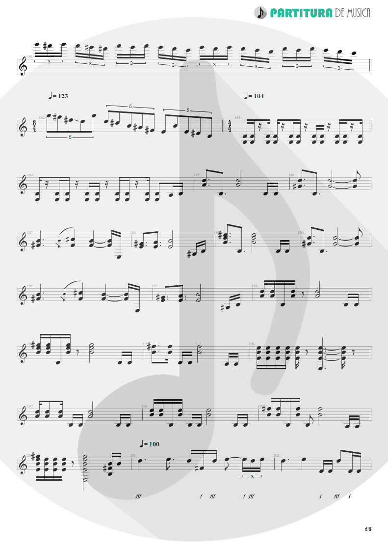 Partitura de musica de Guitarra Elétrica - Scarred | Dream Theater | Awake 1994 - pag 6