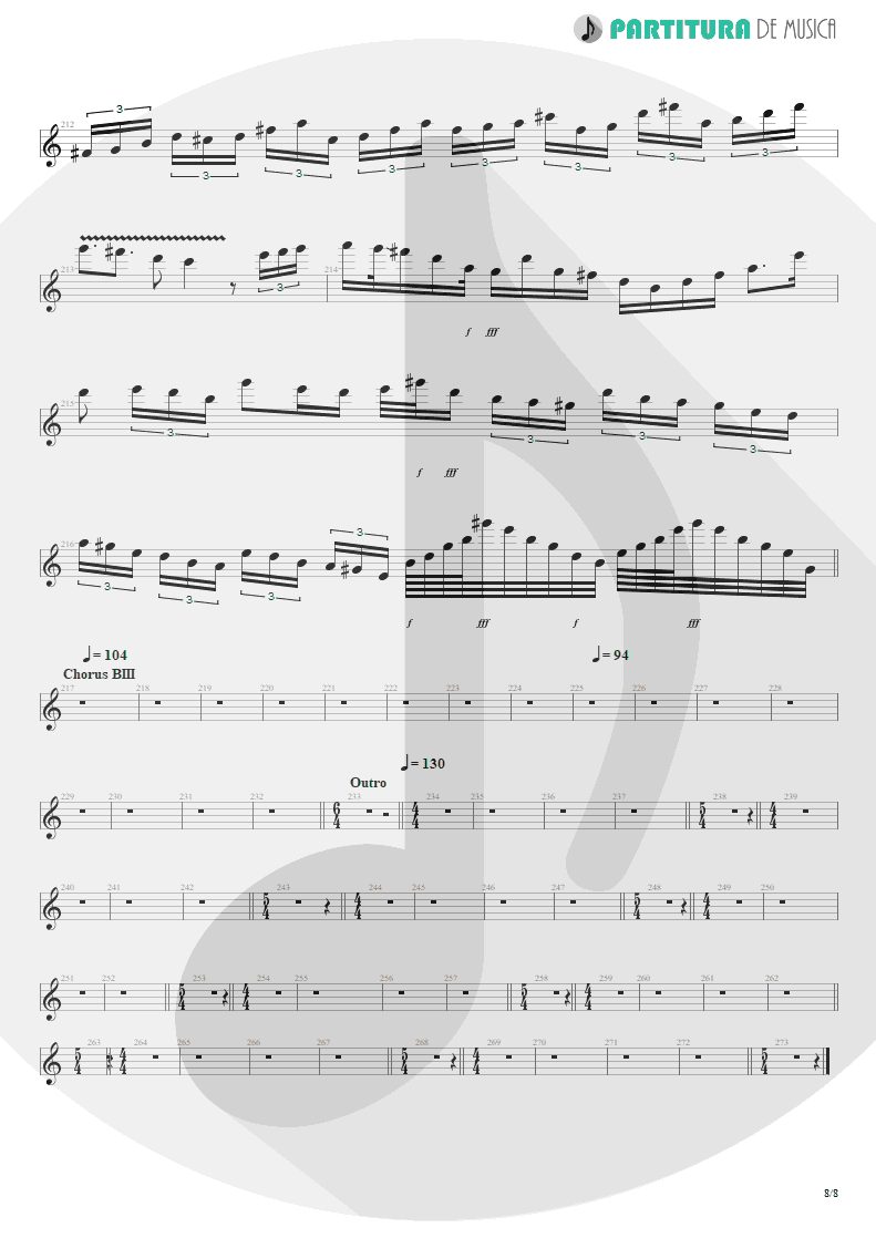 Partitura de musica de Guitarra Elétrica - Scarred | Dream Theater | Awake 1994 - pag 8