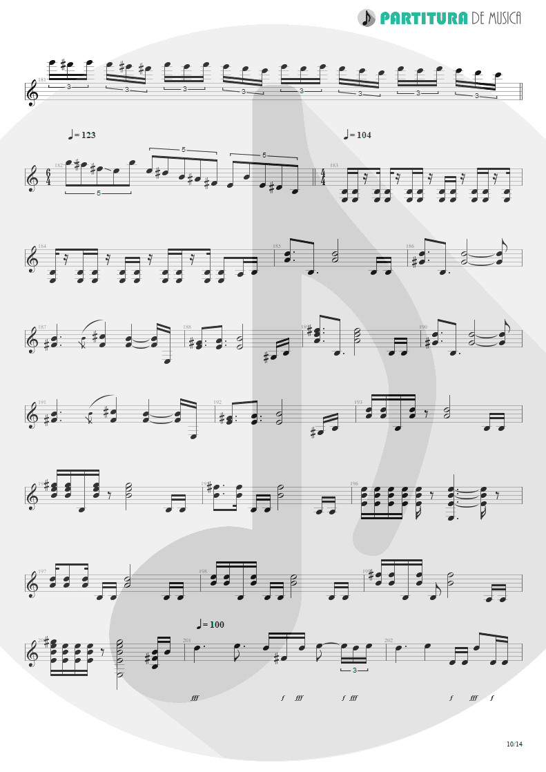 Partitura de musica de Guitarra Elétrica - Scarred | Dream Theater | Awake 1994 - pag 10