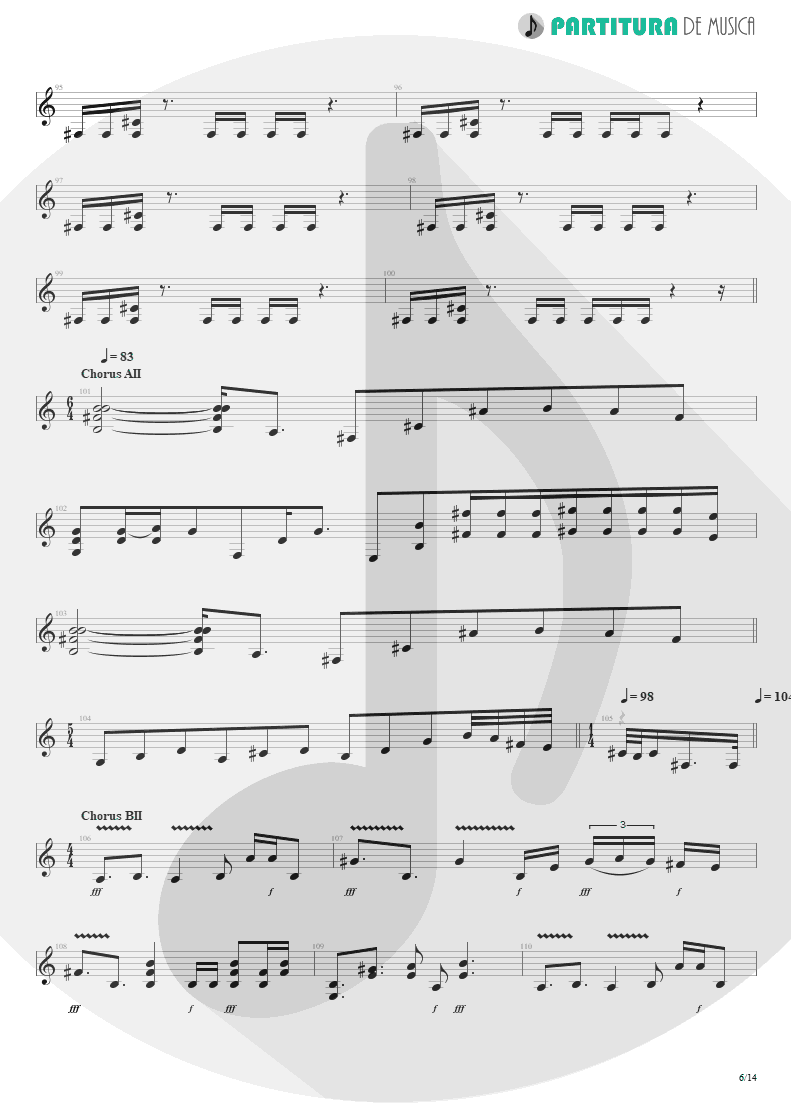 Partitura de musica de Guitarra Elétrica - Scarred | Dream Theater | Awake 1994 - pag 6