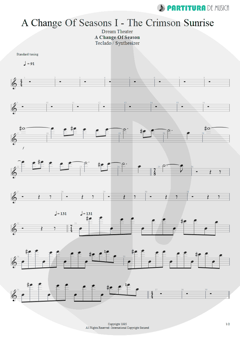 Partitura de musica de Teclado - ACOS: I - The Crimson Sunrise | Dream Theater | A Change of Seasons 1995 - pag 1