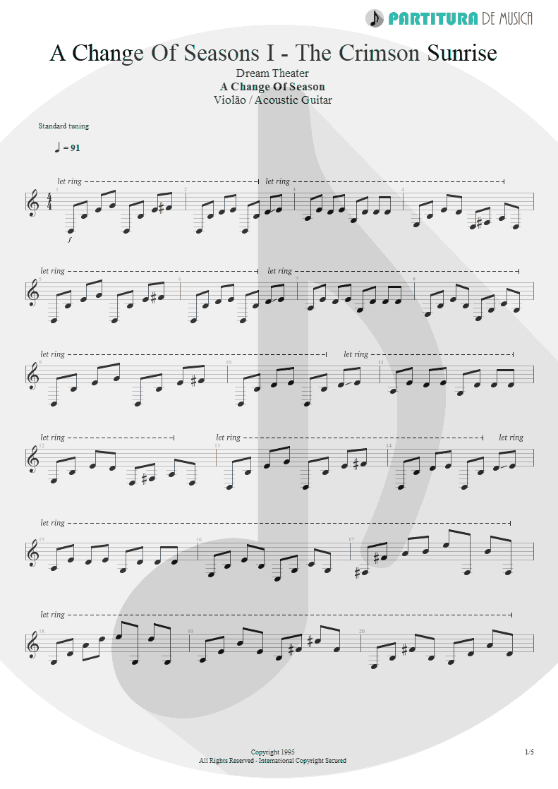 Partitura de musica de Violão - ACOS: I - The Crimson Sunrise | Dream Theater | A Change of Seasons 1995 - pag 1