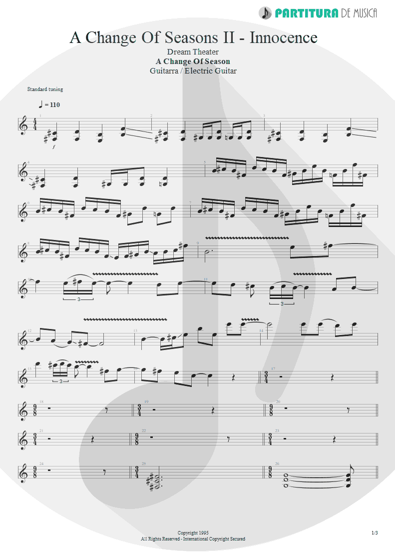 Partitura de musica de Guitarra Elétrica - ACOS: II - Innocence | Dream Theater | A Change of Seasons 1995 - pag 1