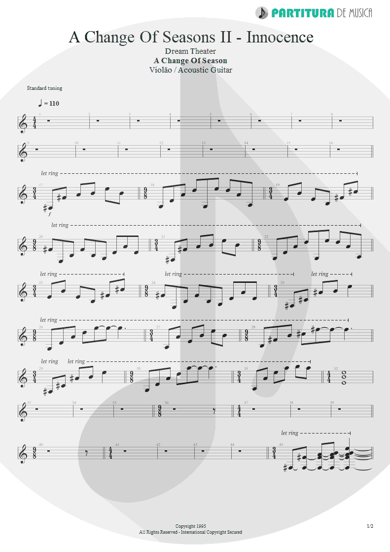 Partitura de musica de Violão - ACOS: II - Innocence | Dream Theater | A Change of Seasons 1995 - pag 1