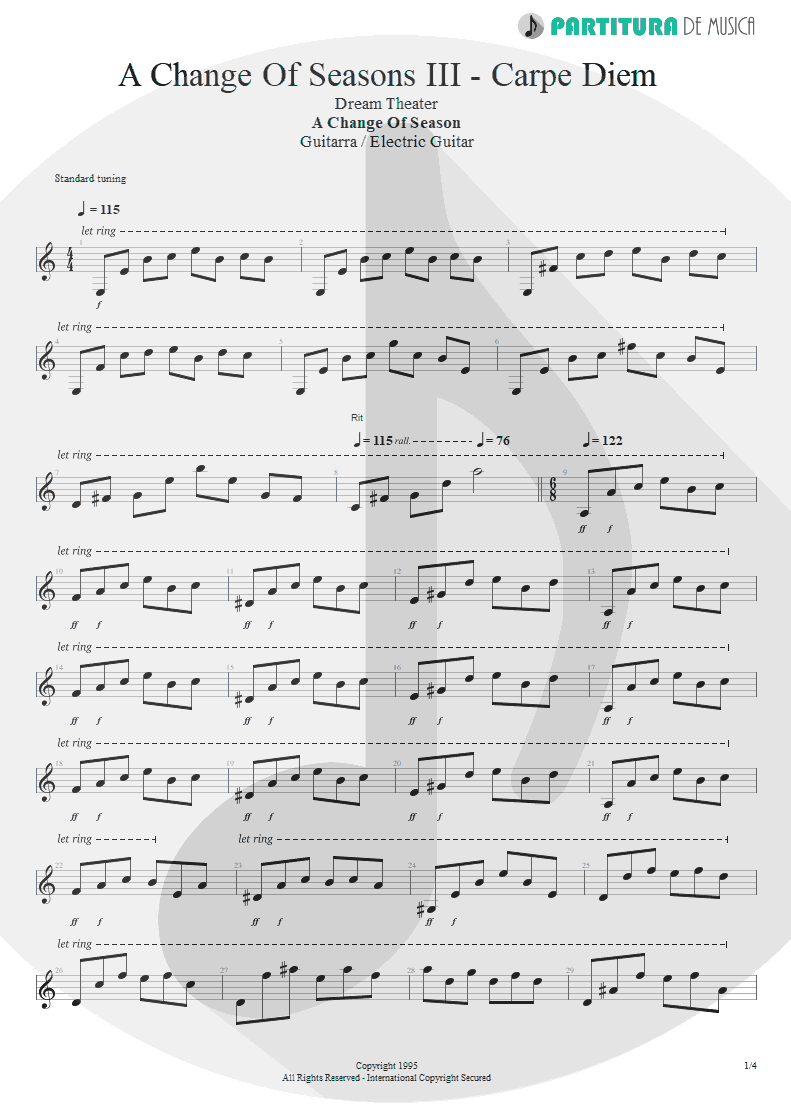 Partitura de musica de Guitarra Elétrica - ACOS: III - Carpe Diem | Dream Theater | A Change of Seasons 1995 - pag 1