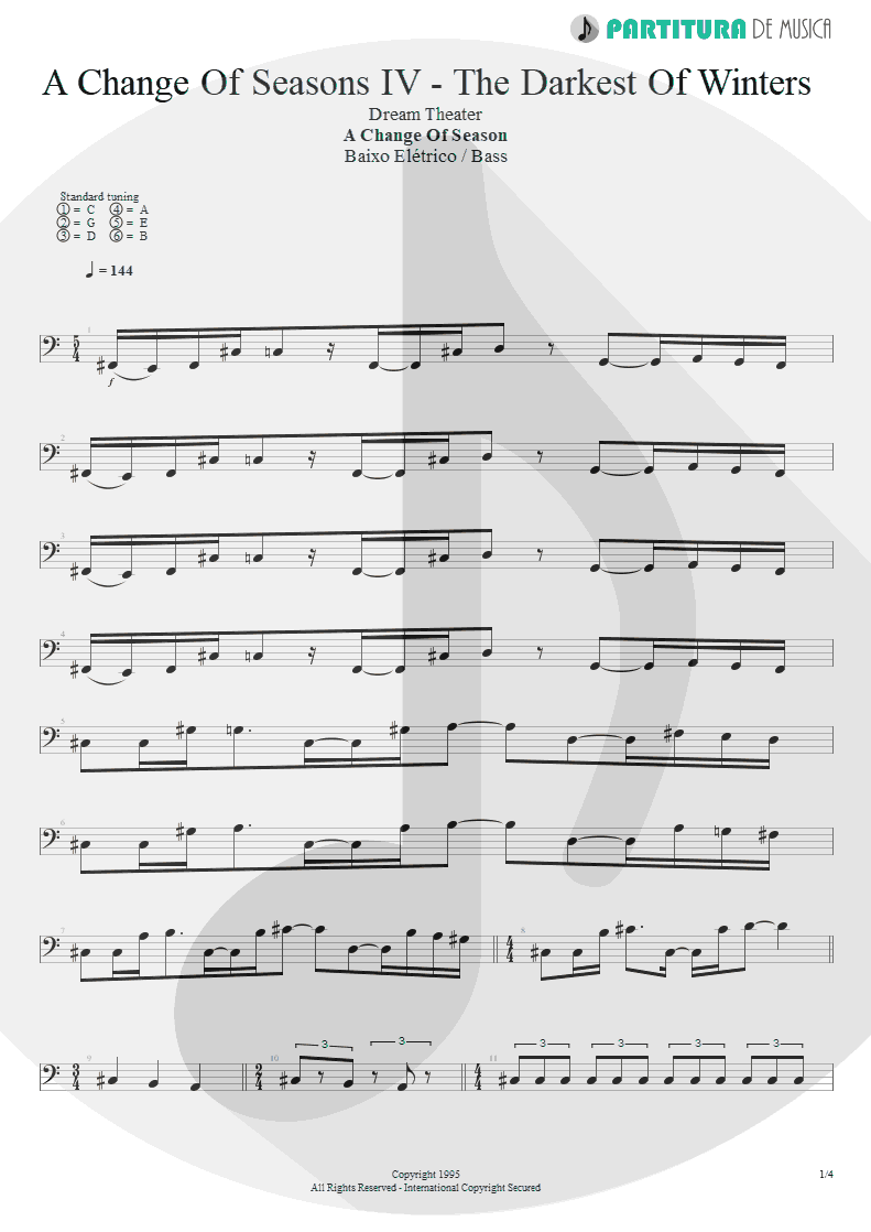 Partitura de musica de Baixo Elétrico - ACOS: IV - The Darkest of Winters | Dream Theater | A Change of Seasons 1995 - pag 1