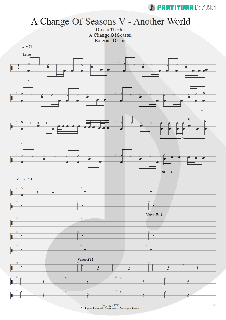 Partitura de musica de Bateria - ACOS: V - Another World | Dream Theater | A Change of Seasons 1995 - pag 1