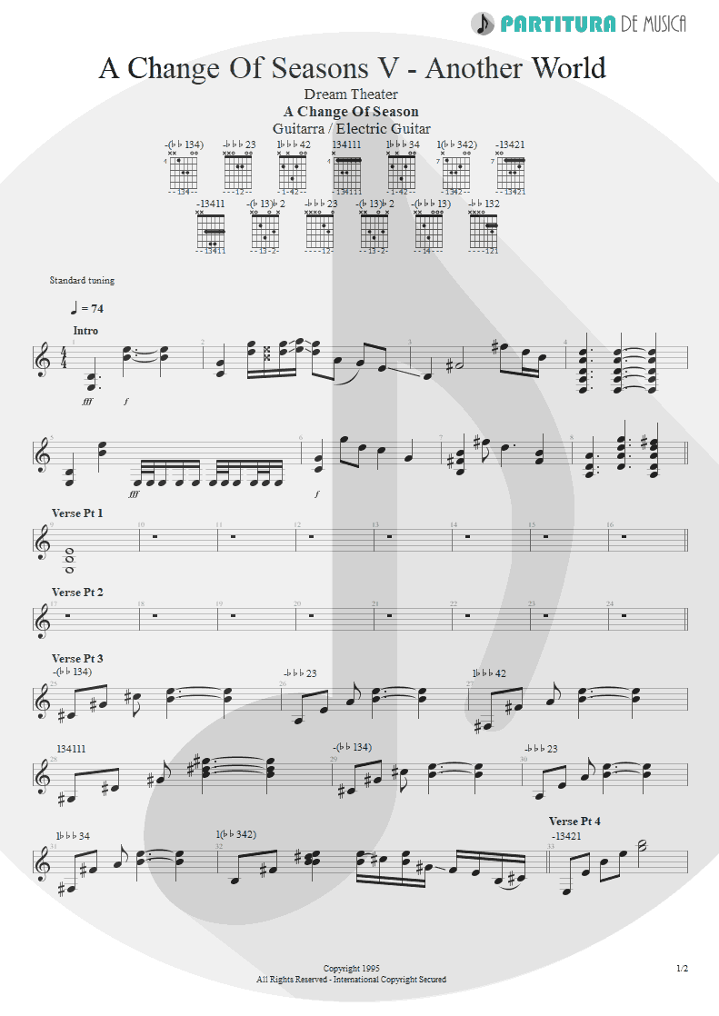 Partitura de musica de Guitarra Elétrica - ACOS: V - Another World | Dream Theater | A Change of Seasons 1995 - pag 1