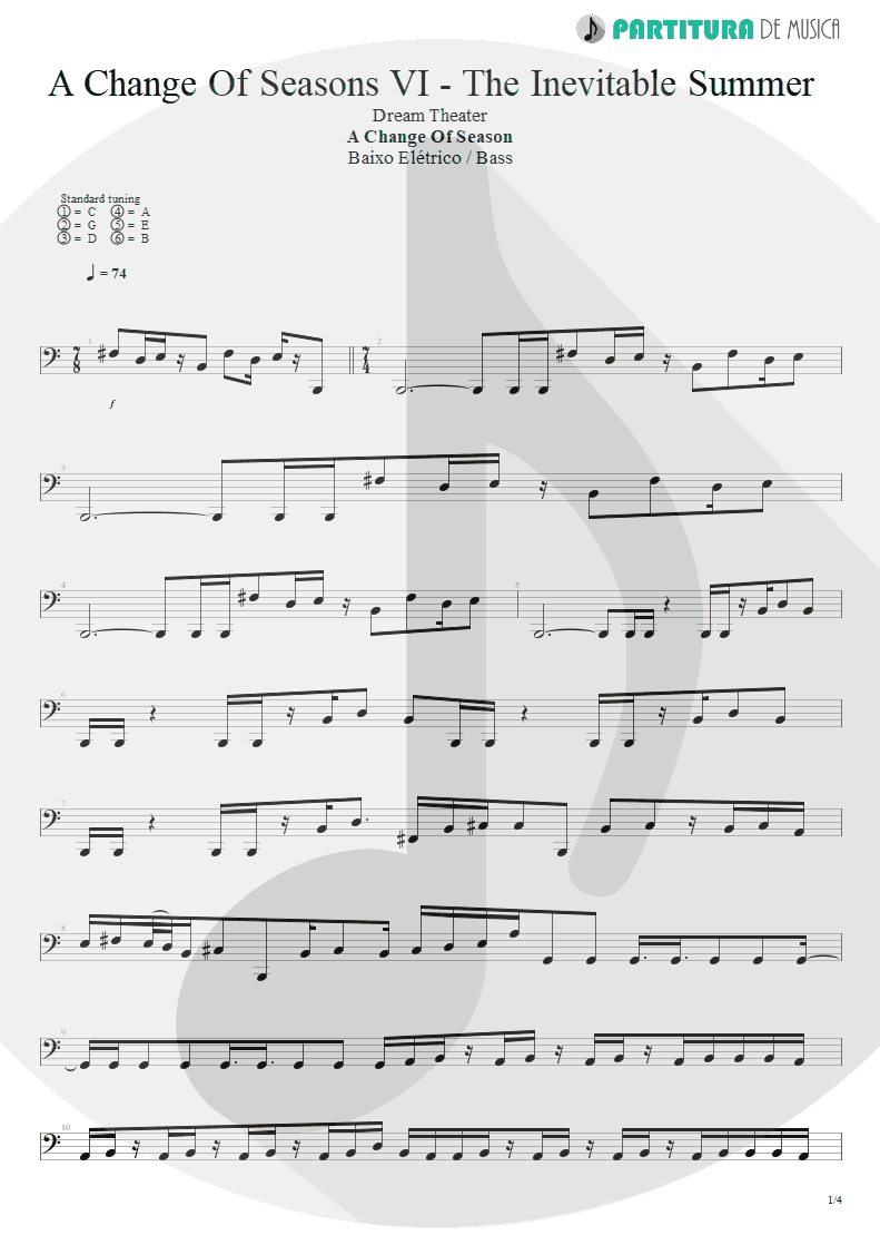 Partitura de musica de Baixo Elétrico - ACOS: VI - The Inevitable Summer | Dream Theater | A Change of Seasons 1995 - pag 1
