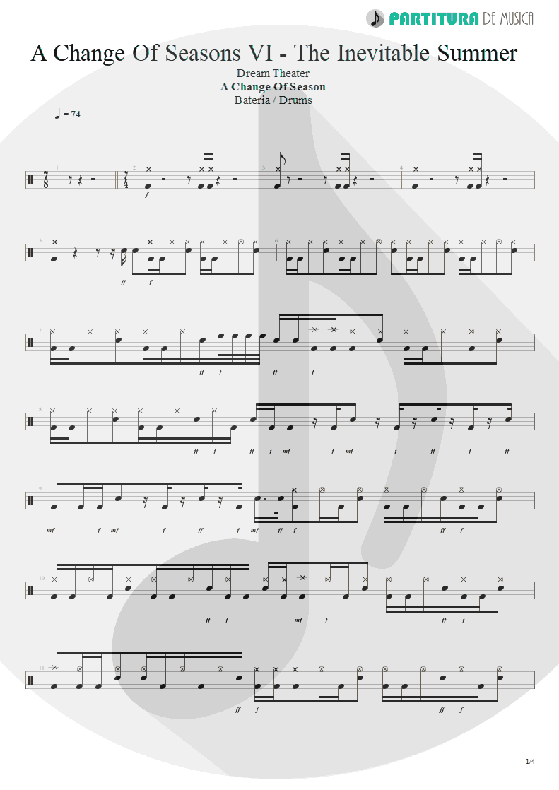 Partitura de musica de Bateria - ACOS: VI - The Inevitable Summer | Dream Theater | A Change of Seasons 1995 - pag 1