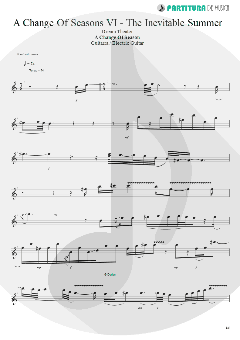Partitura de musica de Guitarra Elétrica - ACOS: VI - The Inevitable Summer | Dream Theater | A Change of Seasons 1995 - pag 1