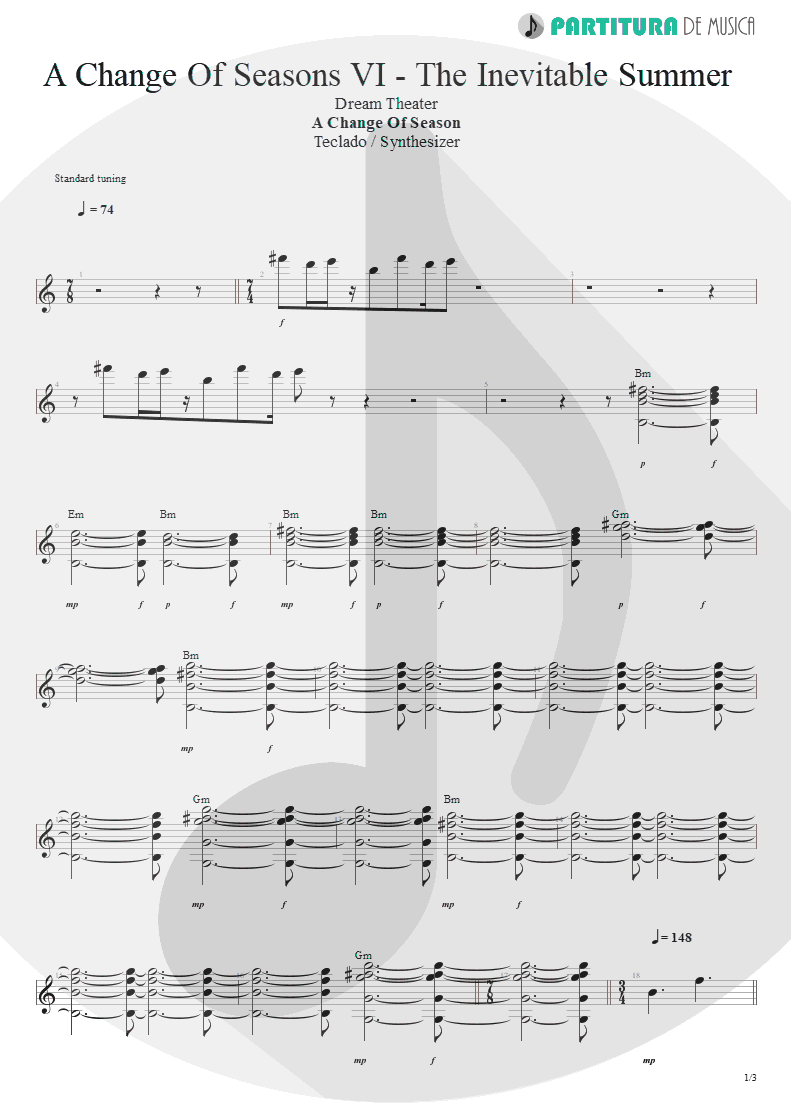 Partitura de musica de Teclado - ACOS: VI - The Inevitable Summer | Dream Theater | A Change of Seasons 1995 - pag 1