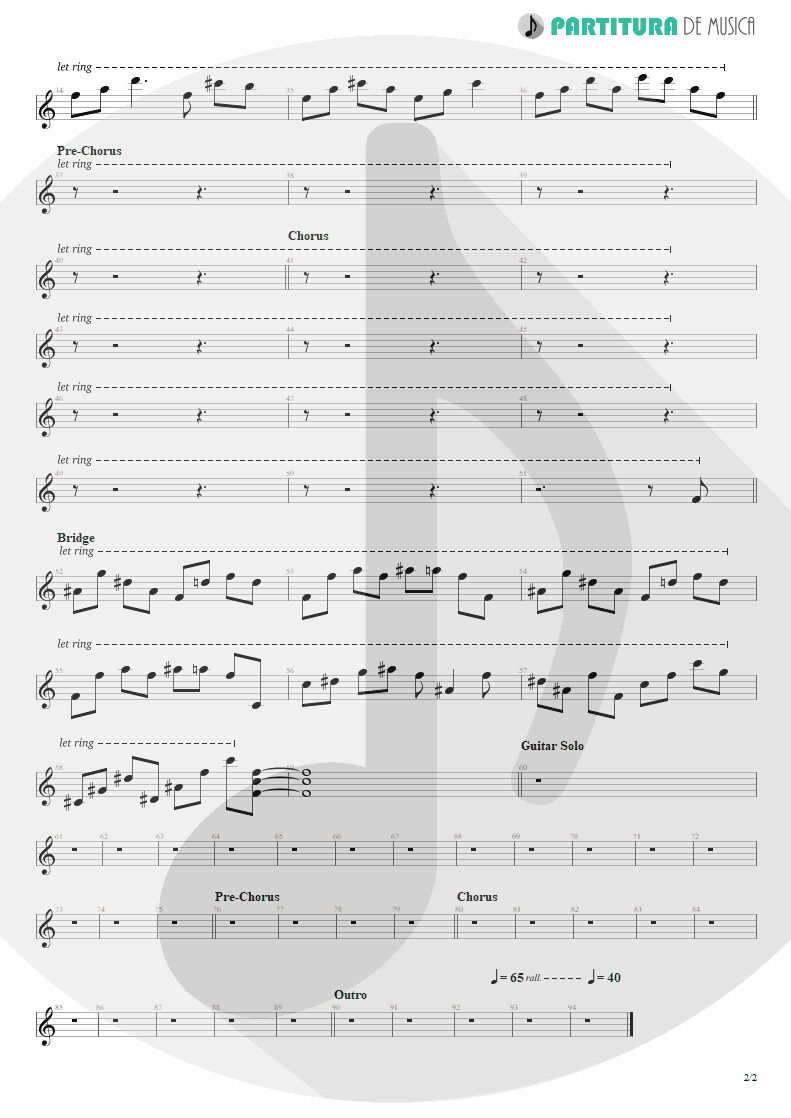 Partitura de musica de Guitarra Elétrica - Anna Lee | Dream Theater | Falling into Infinity 1997 - pag 2