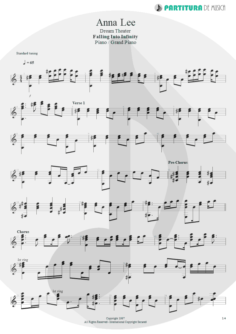 Partitura de musica de Piano - Anna Lee | Dream Theater | Falling into Infinity 1997 - pag 1