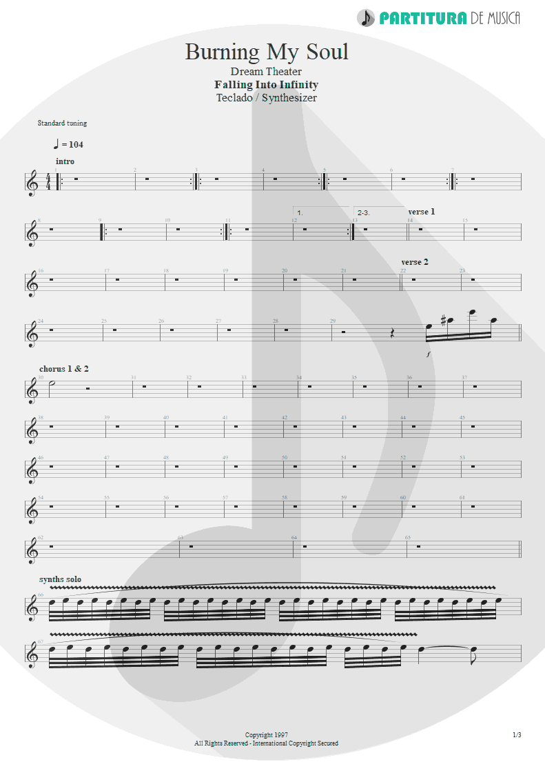 Partitura de musica de Teclado - Burning My Soul | Dream Theater | Falling into Infinity 1997 - pag 1