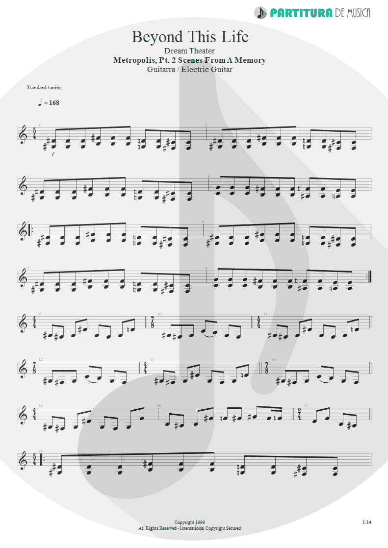 Partitura de musica de Guitarra Elétrica - Beyond This Life | Dream Theater | Metropolis Pt. 2: Scenes from a Memory 1999 - pag 1