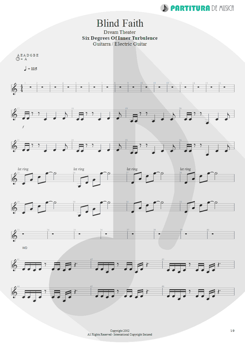 Partitura de musica de Guitarra Elétrica - Blind Faith | Dream Theater | Six Degrees of Inner Turbulence 2002 - pag 1