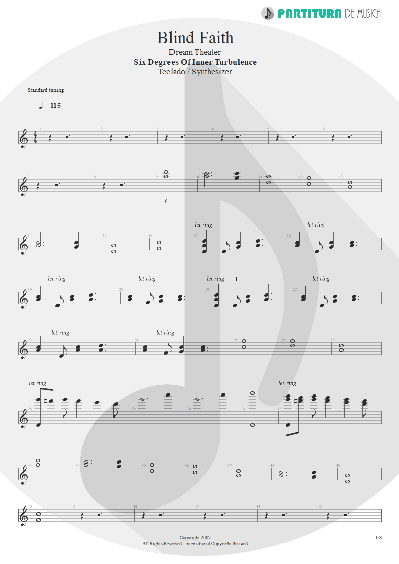 Partitura de musica de Teclado - Blind Faith | Dream Theater | Six Degrees of Inner Turbulence 2002 - pag 1