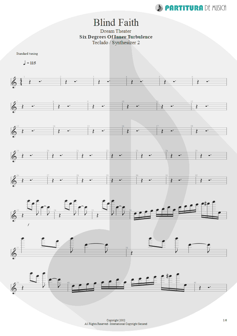 Partitura de musica de Teclado - Blind Faith | Dream Theater | Six Degrees of Inner Turbulence 2002 - pag 1