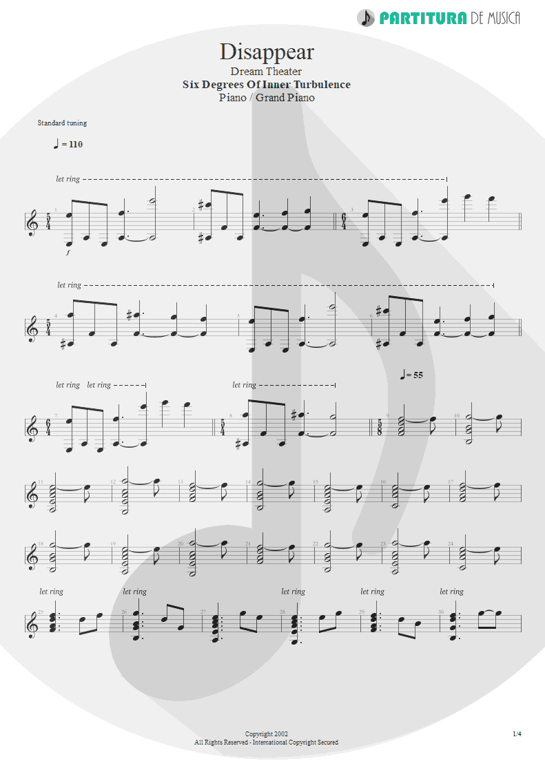 Partitura de musica de Piano - Disappear | Dream Theater | Six Degrees of Inner Turbulence 2002 - pag 1