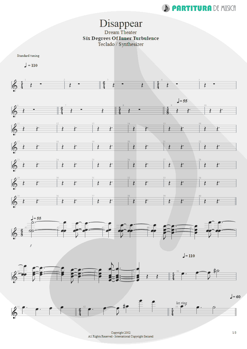 Partitura de musica de Teclado - Disappear | Dream Theater | Six Degrees of Inner Turbulence 2002 - pag 1