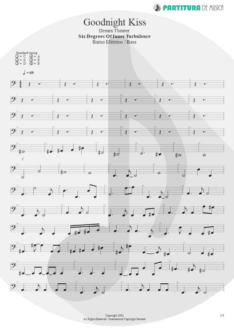Partitura de musica de Baixo Elétrico - Goodnight Kiss | Dream Theater | Six Degrees of Inner Turbulence 2002 - pag 1