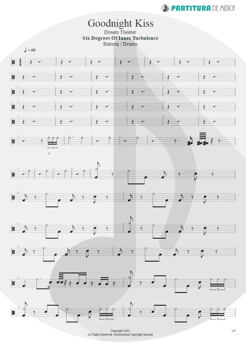 Partitura de musica de Bateria - Goodnight Kiss | Dream Theater | Six Degrees of Inner Turbulence 2002 - pag 1
