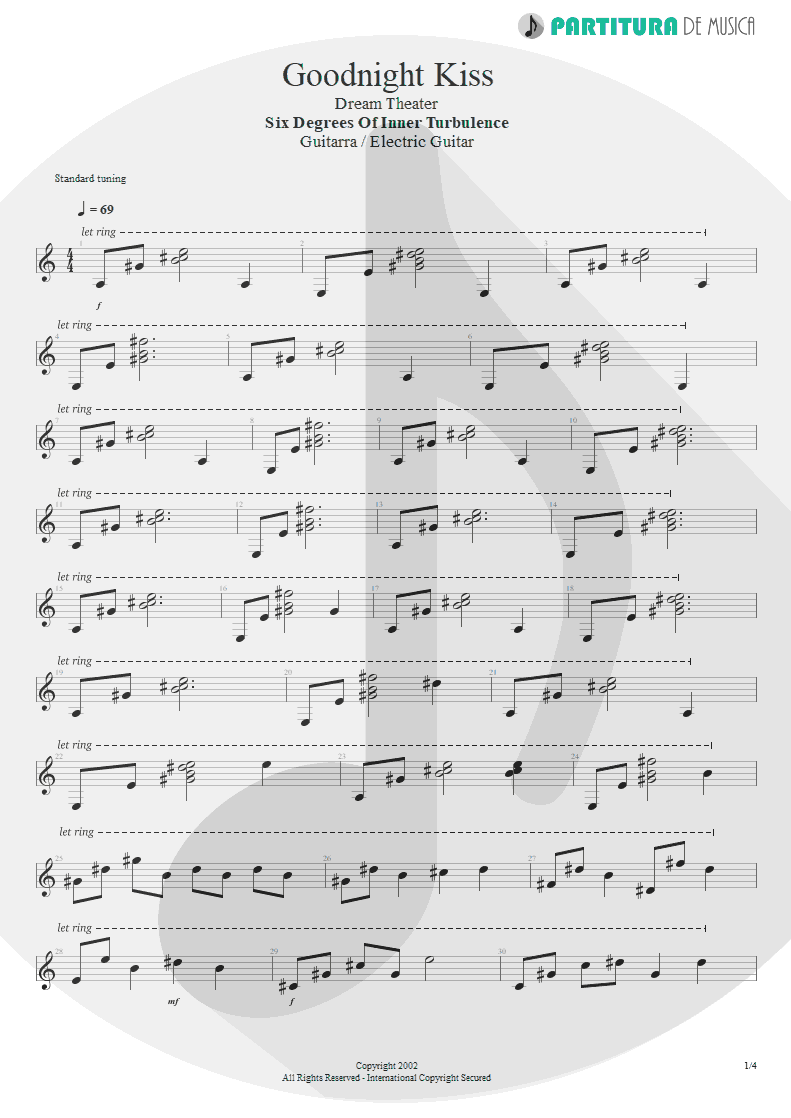 Partitura de musica de Guitarra Elétrica - Goodnight Kiss | Dream Theater | Six Degrees of Inner Turbulence 2002 - pag 1