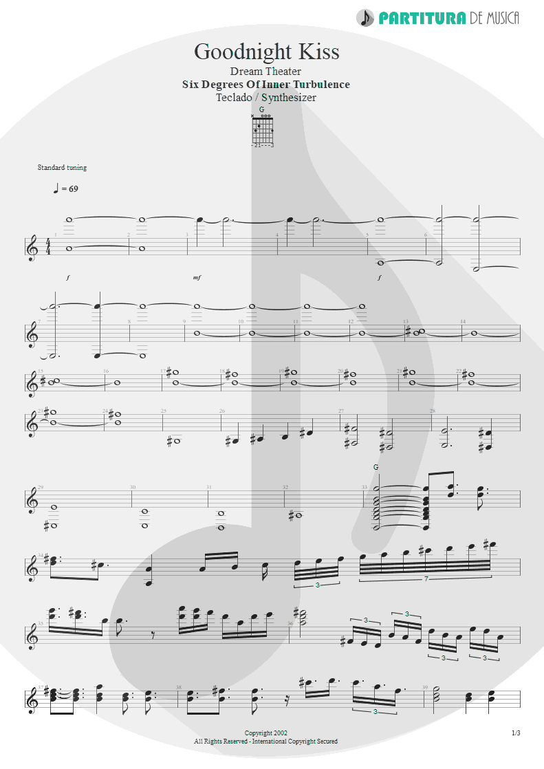 Partitura de musica de Teclado - Goodnight Kiss | Dream Theater | Six Degrees of Inner Turbulence 2002 - pag 1