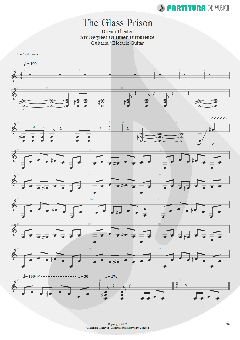Partitura de musica de Guitarra Elétrica - The Glass Prison | Dream Theater | Six Degrees of Inner Turbulence 2002 - pag 1