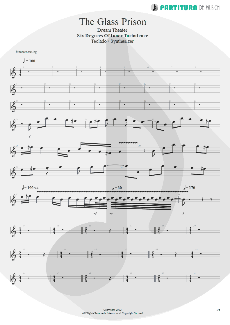 Partitura de musica de Teclado - The Glass Prison | Dream Theater | Six Degrees of Inner Turbulence 2002 - pag 1