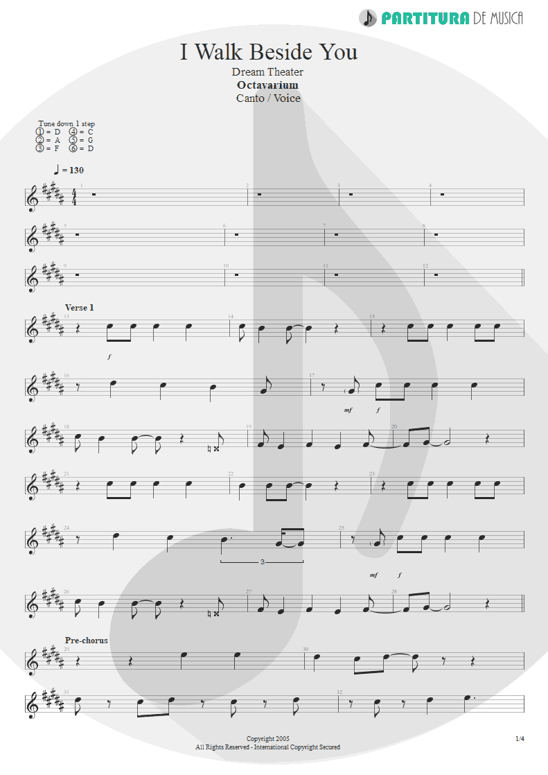 Partitura de musica de Canto - I Walk Beside You | Dream Theater | Octavarium 2005 - pag 1