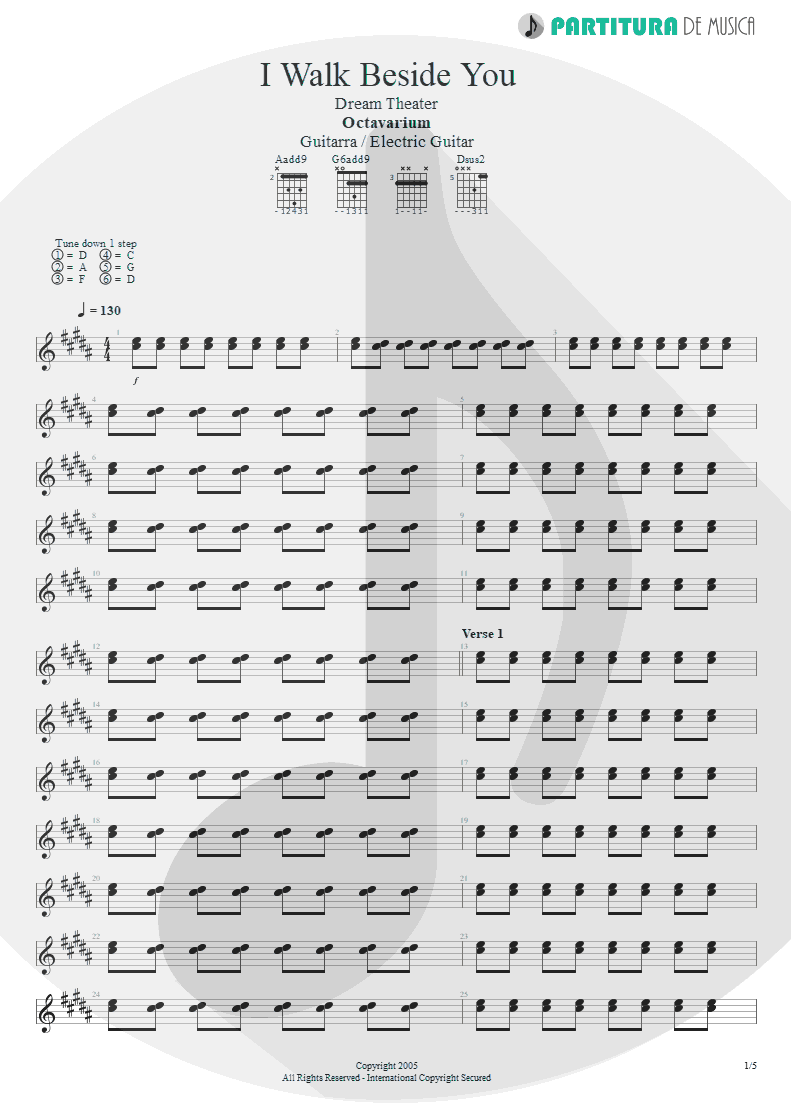 Partitura de musica de Guitarra Elétrica - I Walk Beside You | Dream Theater | Octavarium 2005 - pag 1