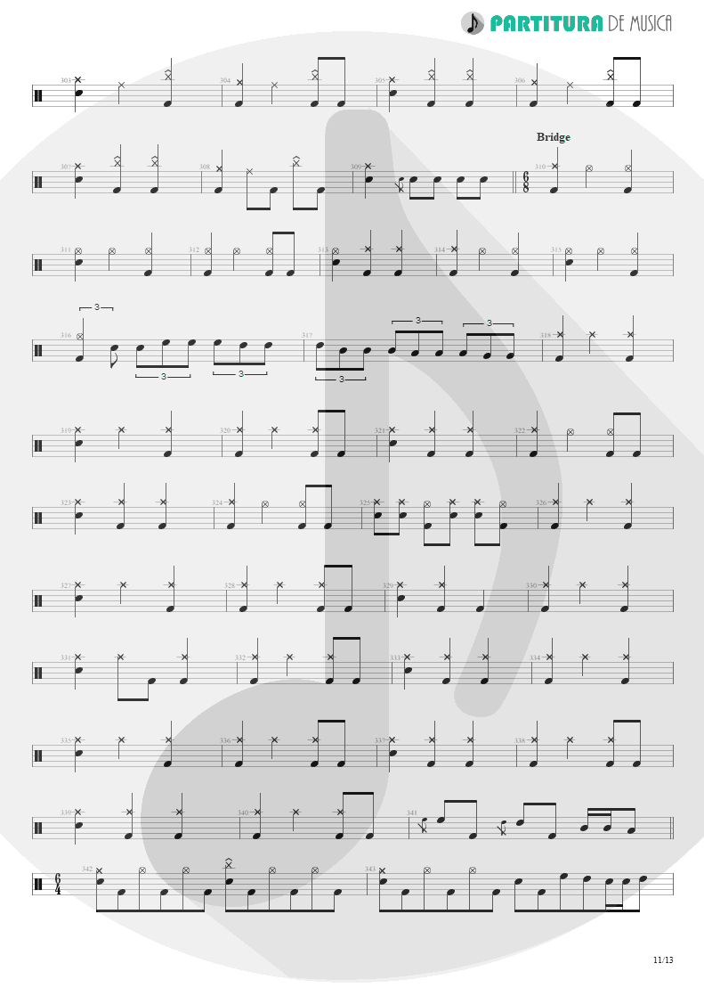 Partitura de musica de Bateria - Sacrificed Sons | Dream Theater | Octavarium 2005 - pag 11