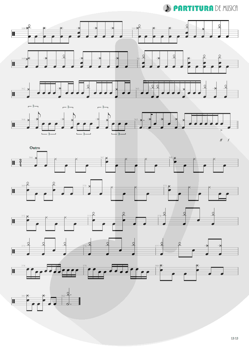 Partitura de musica de Bateria - Sacrificed Sons | Dream Theater | Octavarium 2005 - pag 13